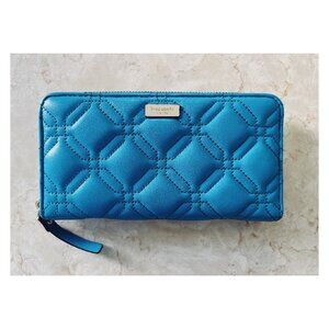 Kate Spade Astor Court Neda Quilted Turquoise Leather Zip Around Wallet